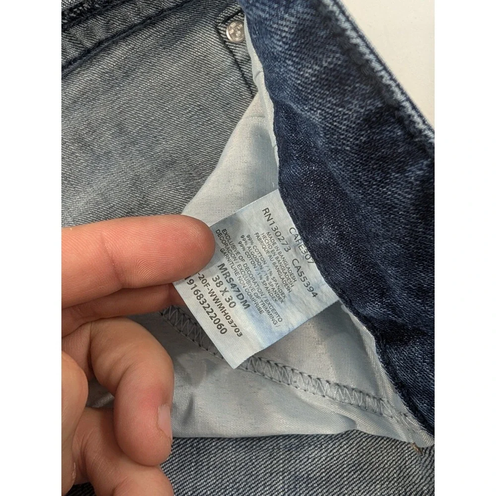 Wrangler Rock 47 Jeans Mens 38x30‎ Thick Stitch Heavy Blue Slim Straight Denim